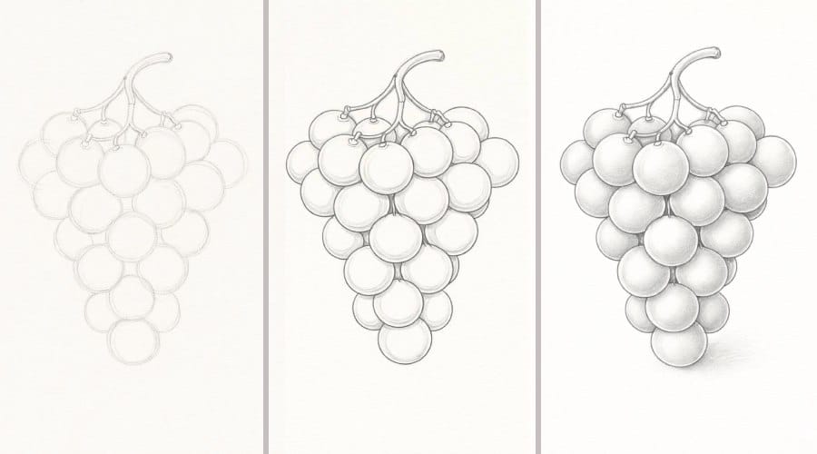 Step-by-step guide on how to draw a bunch of grapes for beginners
