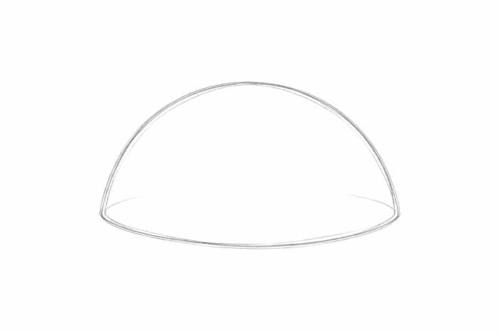 Step 1 jellyfish drawing showing a simple dome shape to form the jellyfish bell