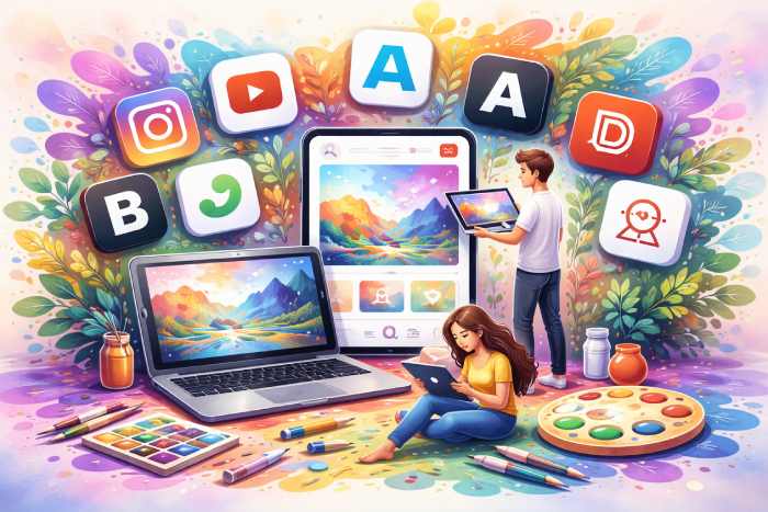 Showing artists showcasing artwork on popular online art platforms