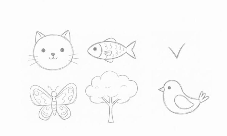 Easy things to draw for fun like cat fish butterfly tree and bird