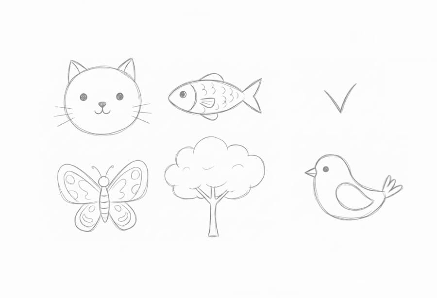 Easy things to draw for fun like cat fish butterfly tree and bird