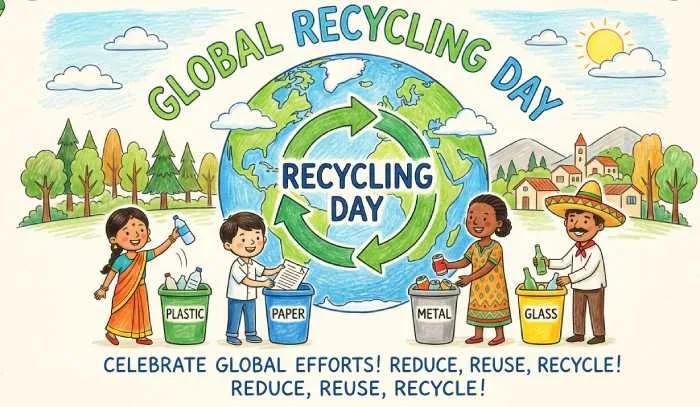 Global Recycling Day poster idea promoting recycling waste reduction and environmental sustainability worldwide