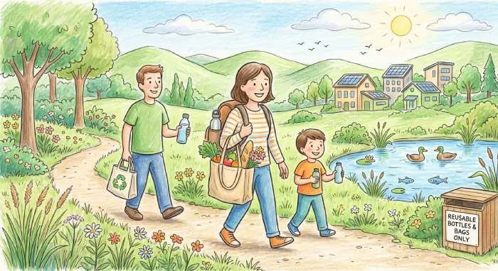 Plastic-Free Environment drawing promoting reduced plastic use reusable products and a cleaner planet