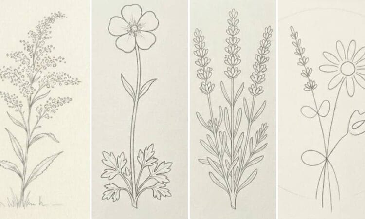 simple wildflower drawing ideas with easy pencil sketches of various wildflowers for beginners