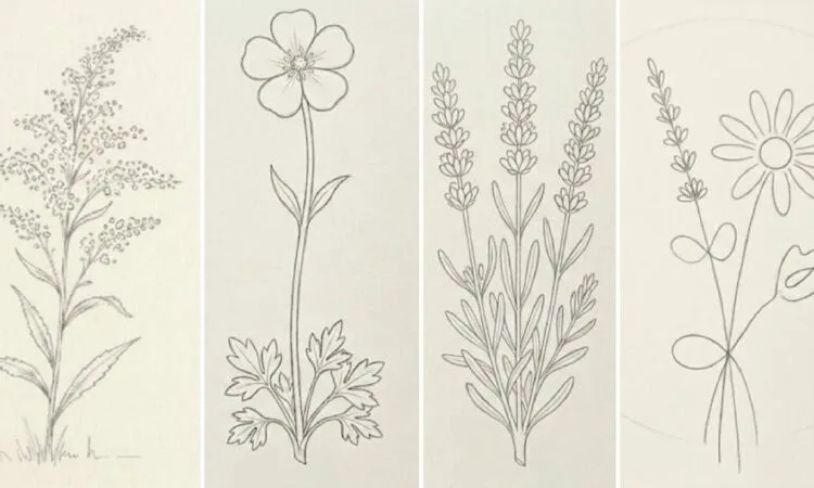 simple wildflower drawing ideas with easy pencil sketches of various wildflowers for beginners