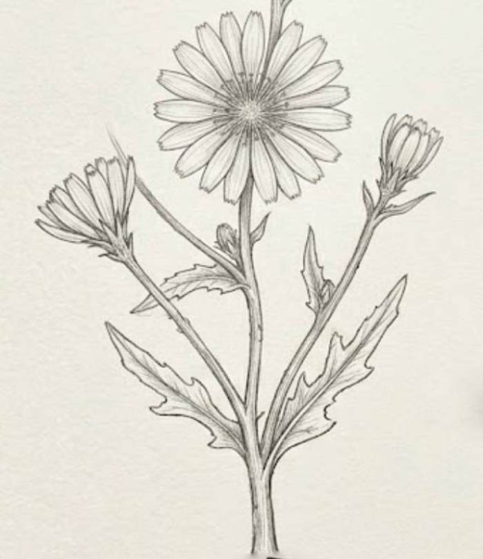 Simple chicory flower sketch ideas inspired by wildflower beauty, featuring delicate petals and clean botanical linework for easy drawing practice