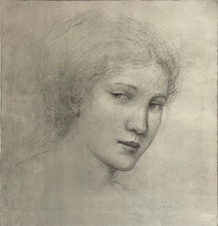 Glance by Joseph A. Miller, a soft liquid graphite portrait of a woman with a subtle sideways gaze and delicate tonal shading