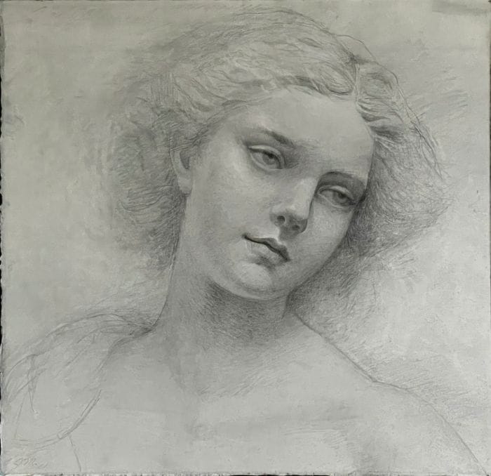 Visage by Joseph A. Miller, a delicate liquid graphite portrait of a woman with soft shading and a calm, introspective expression