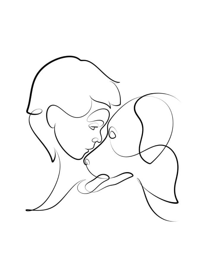 Rajni Chunara one line boy with dog artwork created using a minimalist continuous line drawing technique