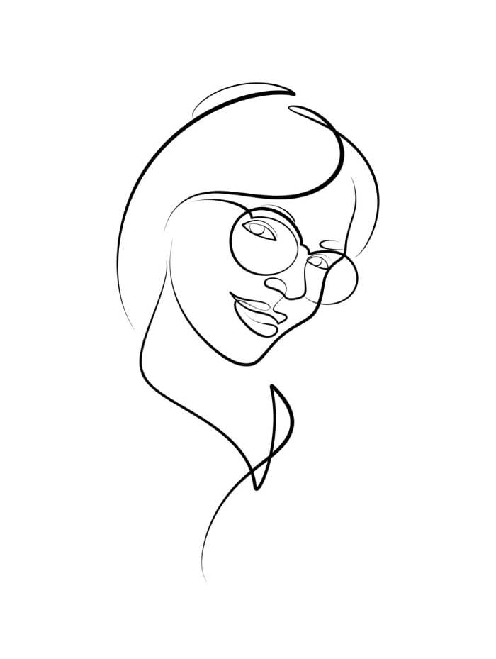 Rajni Chunara one line woman portrait with glasses created using a minimalist continuous line drawing technique