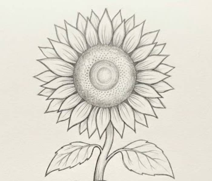 Sunflower-inspired wildflower drawing ideas featuring simple hand-drawn sketches of sunflower-style floral patterns in a natural botanical design
