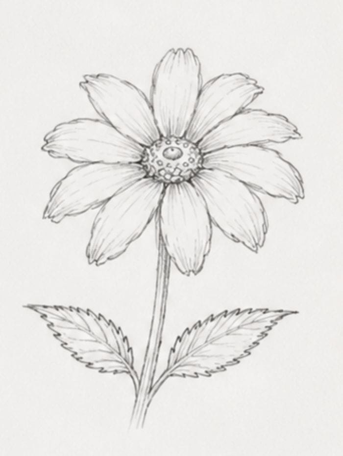 Sketching flower stem and leaves Black Eyed Susan tutorial