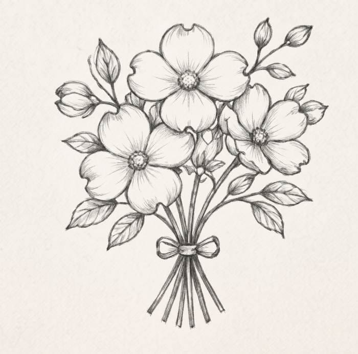 dogwood flower bouquet illustration line art drawing