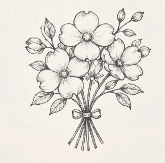 dogwood flower bouquet illustration line art drawing