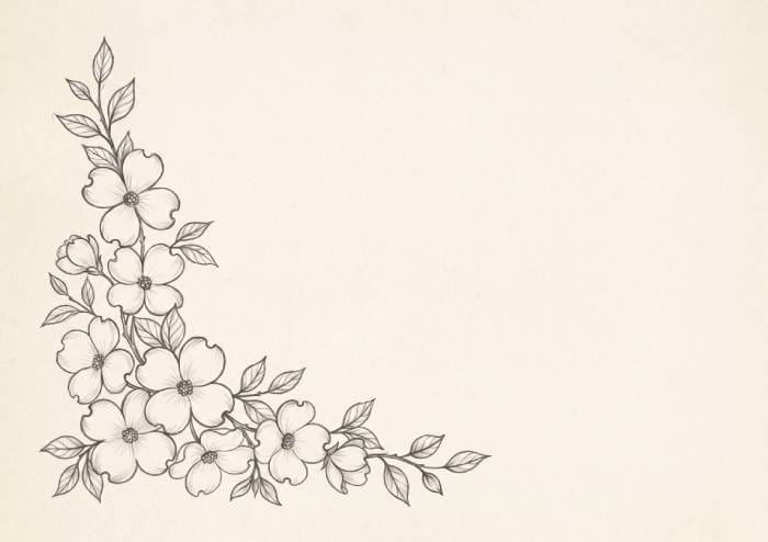 Minimalist dogwood flower corner design line art drawing