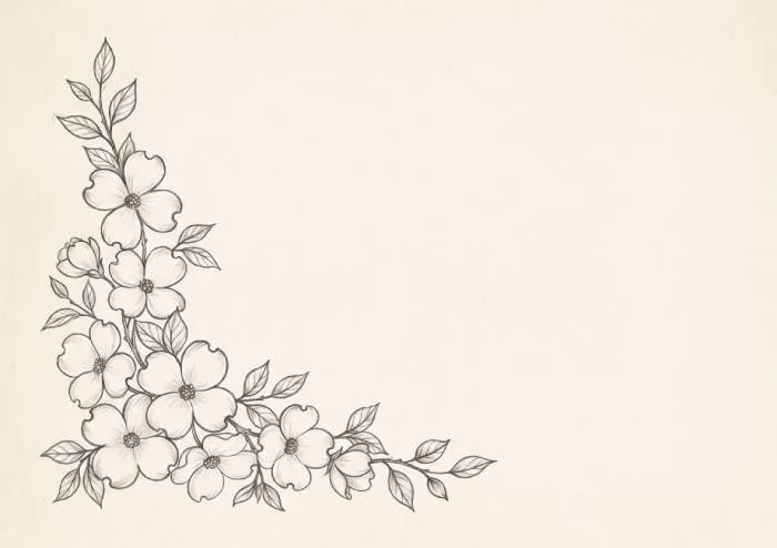 Minimalist dogwood flower corner design line art drawing