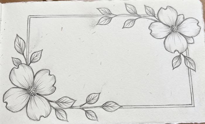 dogwood flower border frame design line art drawing