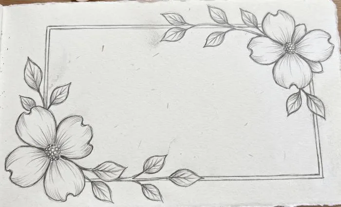 dogwood flower border frame design line art drawing