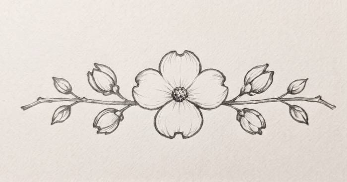 Dogwood flower header illustration line art drawing