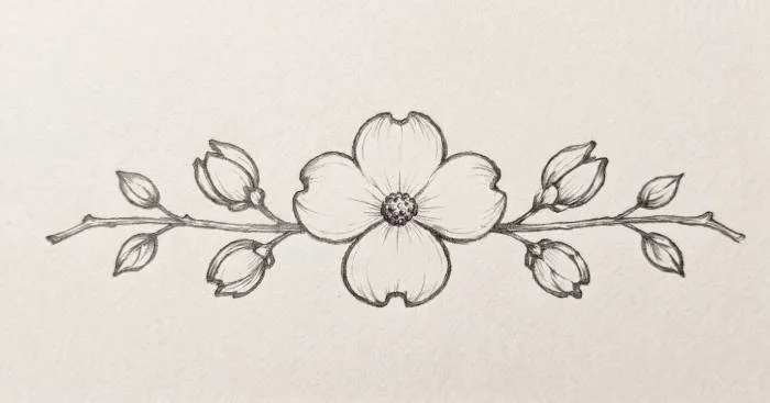 Dogwood flower header illustration line art drawing