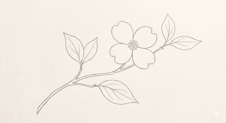Dogwood flower line drawing ideas and minimalist botanical outline sketches