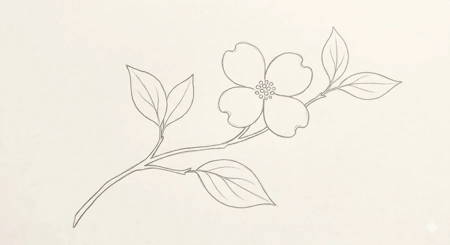 Dogwood flower line drawing ideas and minimalist botanical outline sketches