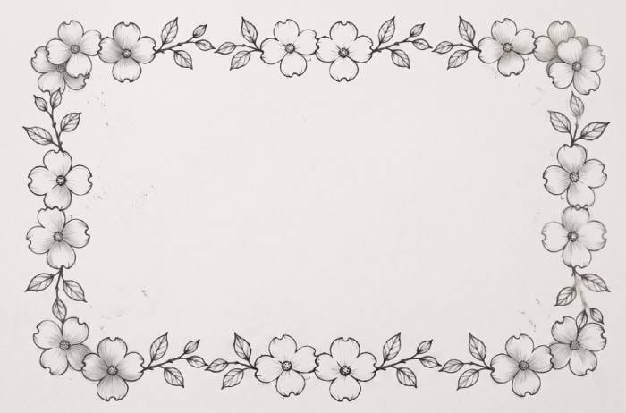 Minimalist dogwood flowers floral border line art drawing