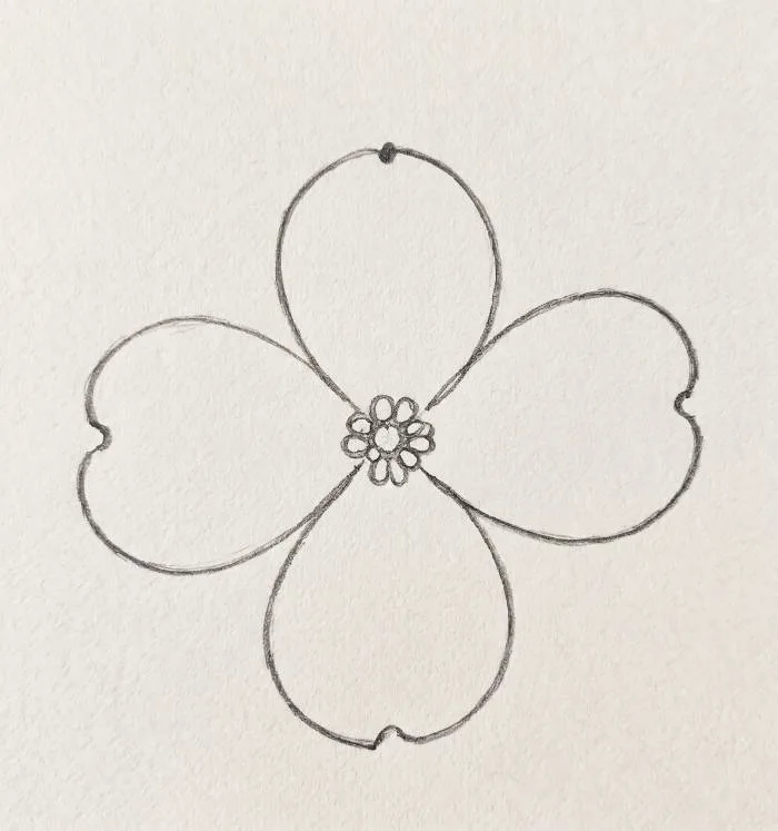 Minimalist dogwood flower line art drawing outline