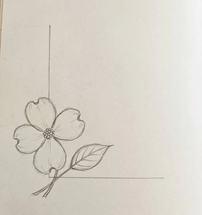 Small dogwood flower outline drawing designed as a minimalist margin accent
