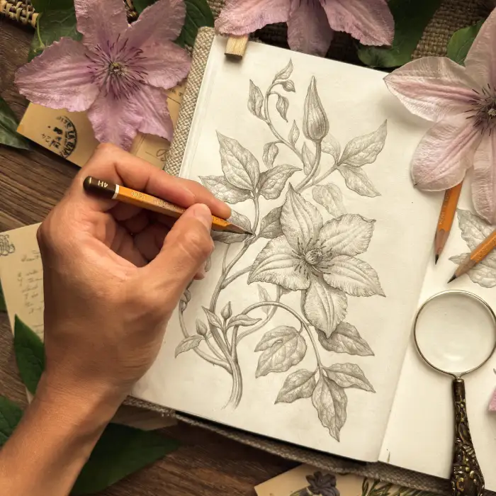 Realistic botanical sketch in sketchbook