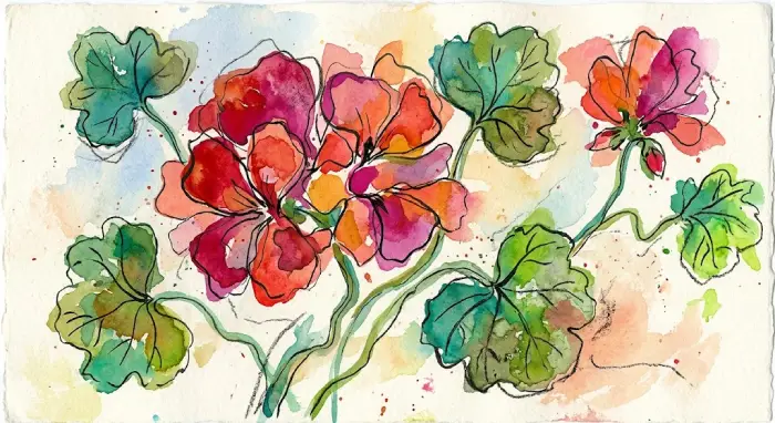 Abstract geranium flower art with expressive petals, flowing shapes, and botanical forms
